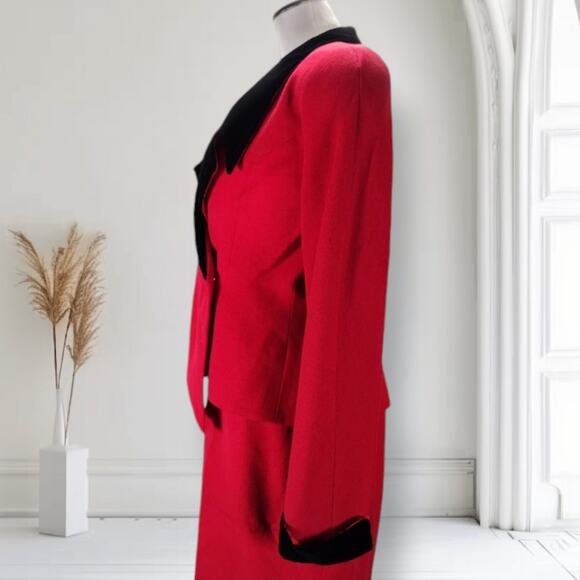 Vintage Bicci Florine Wachter Red Wool Power Suit 10 Jacket Skirt 80s Velvet - Picture 5 of 16